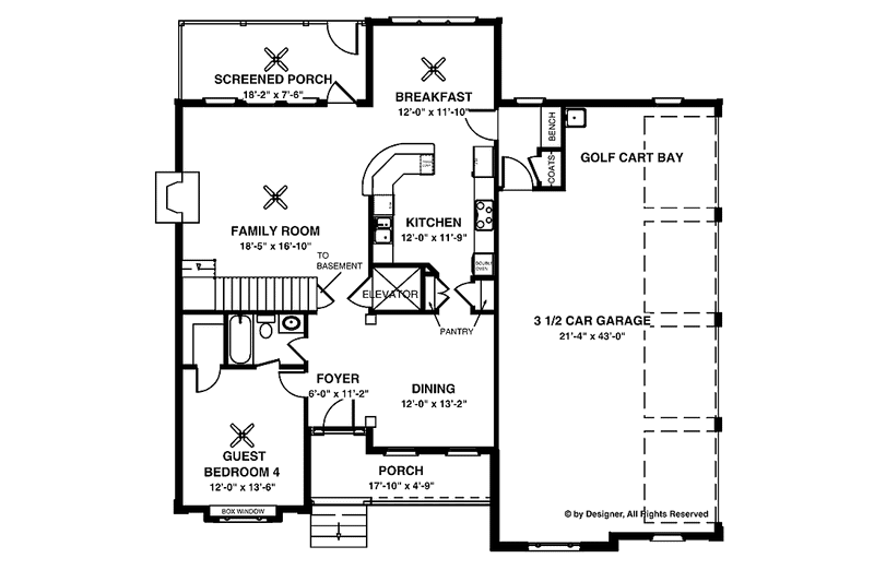 Architectural House Design - Floor Plan - Main Floor for Traditional House Plan #56-670 - 4 bed, 4 bath