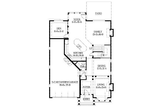 Floor Plan - Main Floor for Craftsman House Plan #132-420 - 4 bed, 2 bath