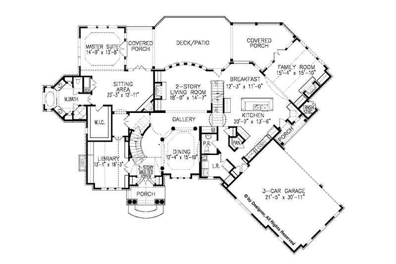 House Blueprint - Floor Plan - Main Floor for European House Plan #54-293 - 4 bed, 4.5 bath
