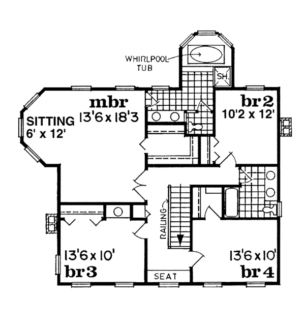 Architectural House Design - Victorian Floor Plan - Upper Floor Plan #47-745