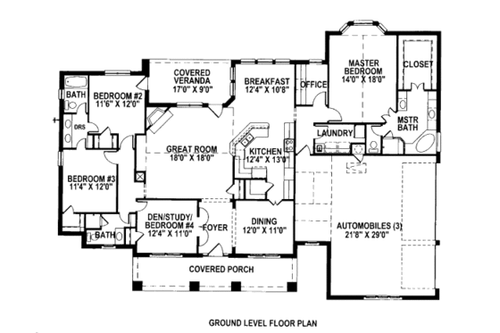 Floor Plan - Main Floor for Craftsman House Plan #141-328 - 3 bed, 3 bath
