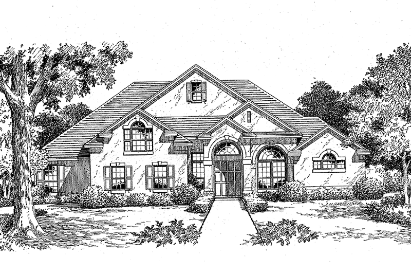 Home Plan - Exterior - Front Elevation 3 for Mediterranean House Plan #999-52 - 4 bed, 3 bath