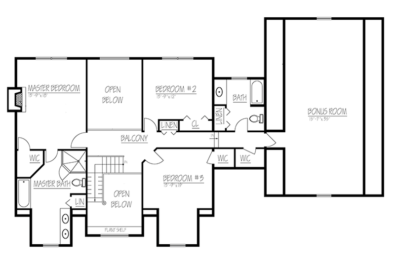 House Blueprint - Floor Plan - Upper Floor for Colonial House Plan #1061-4 - 3 bed, 3 bath
