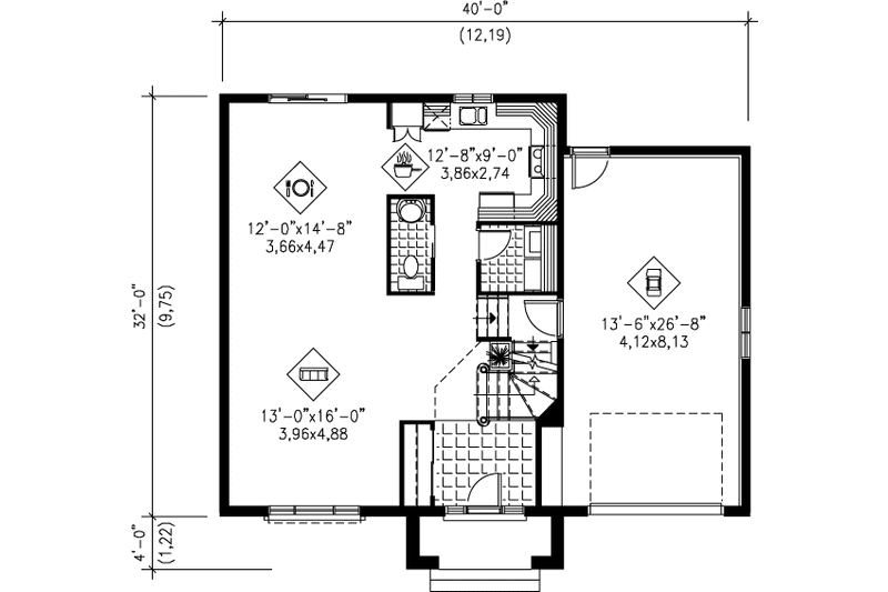 Dream House Plan - Floor Plan - Main Floor for European House Plan #25-214 - 3 bed, 1.5 bath