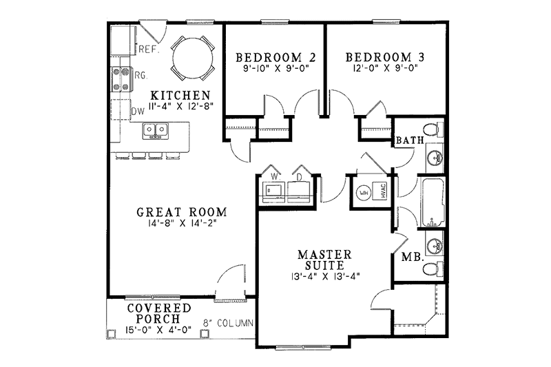 House Blueprint - Floor Plan - Main Floor for Country House Plan #17-2726 - 3 bed, 1 bath