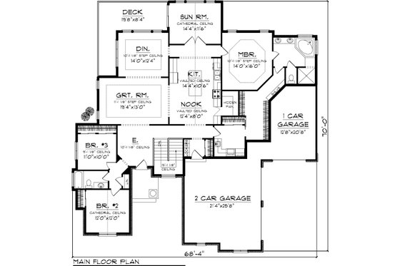 Floor Plan - Main Floor for European House Plan #70-1056 - 3 bed, 2 bath