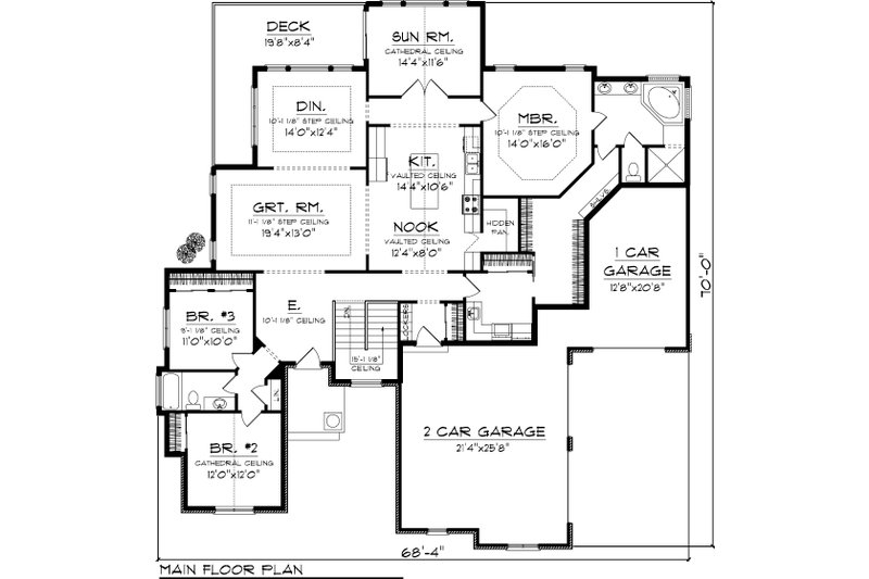 Home Plan - Floor Plan - Main Floor for European House Plan #70-1056 - 3 bed, 2 bath