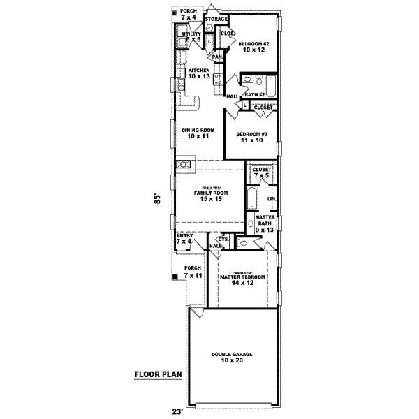 Floor Plan - Main Floor for Cottage House Plan #81-1400 - 3 bed, 2 bath