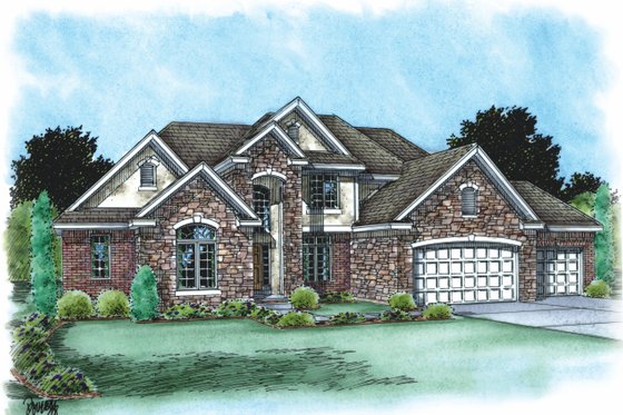 Exterior - Front Elevation 3 for European House Plan #20-1774 - 4 bed, 3 bath