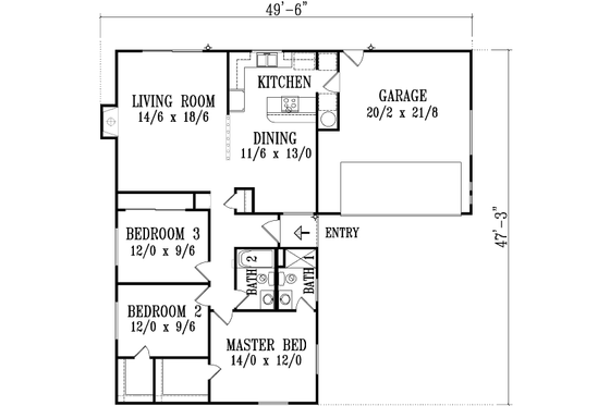 Floor Plan - Main Floor for Adobe / Southwestern House Plan #1-1073 - 3 bed, 2 bath