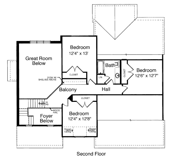 Colonial Floor Plan - Upper Floor Plan #46-424