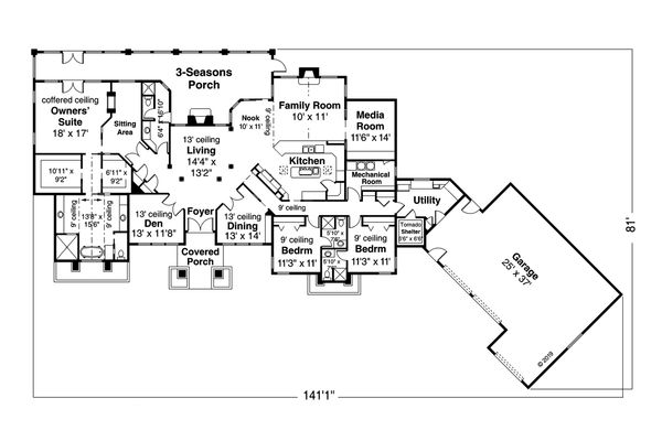 Architectural House Design - Prairie Floor Plan - Main Floor Plan #124-1160