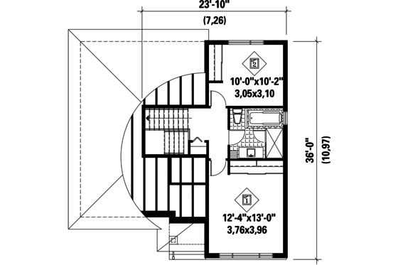 Floor Plan - Upper Floor for Contemporary House Plan #25-4296 - 2 bed, 1 bath