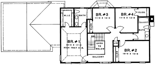 House Design - Colonial Floor Plan - Upper Floor Plan #1001-126