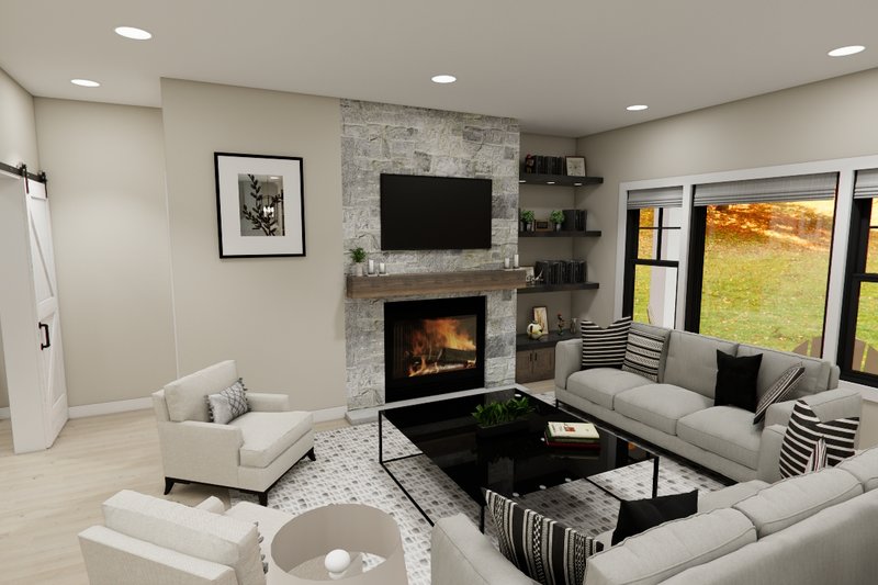 House Design - Interior - Family Room for Farmhouse House Plan #51-1377 - 3 bed, 2.5 bath