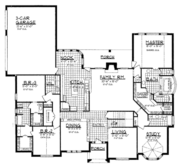 House Blueprint - Country Floor Plan - Main Floor Plan #62-160
