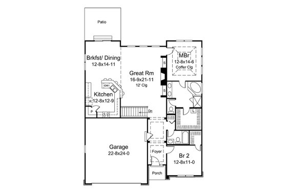 Floor Plan - Main Floor for Craftsman House Plan #57-666 - 2 bed, 2 bath
