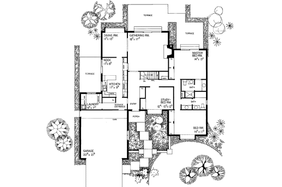 Floor Plan - Main Floor for Ranch House Plan #72-709 - 3 bed, 2 bath