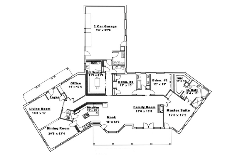Dream House Plan - Floor Plan - Main Floor for Adobe / Southwestern House Plan #117-832 - 3 bed, 2 bath