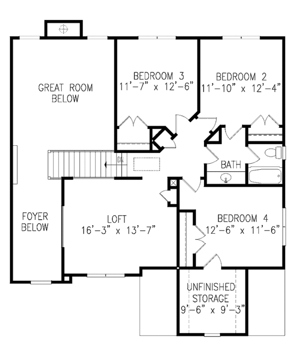 Traditional Floor Plan - Upper Floor Plan #54-299