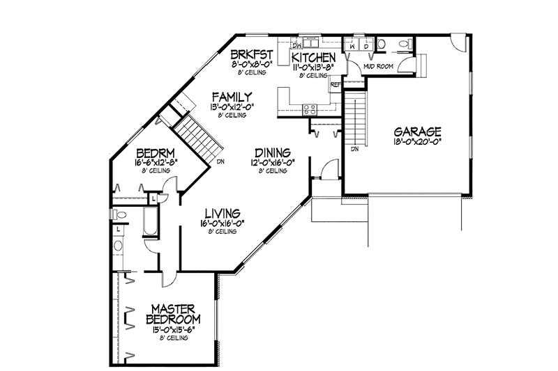 Dream House Plan - Floor Plan - Main Floor for Ranch House Plan #320-969 - 2 bed, 1.5 bath