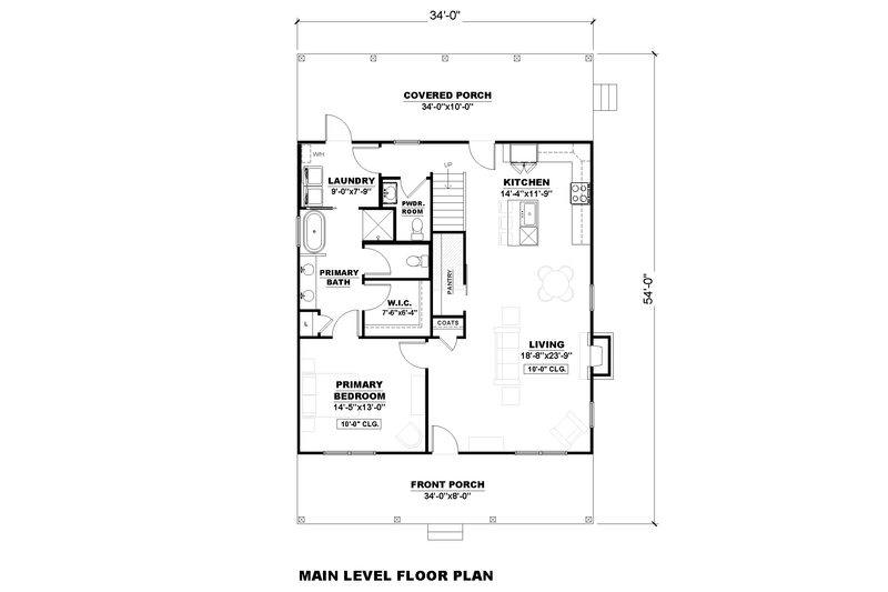 Architectural House Design - Floor Plan - Main Floor for Farmhouse House Plan #1117-32 - 3 bed, 2.5 bath