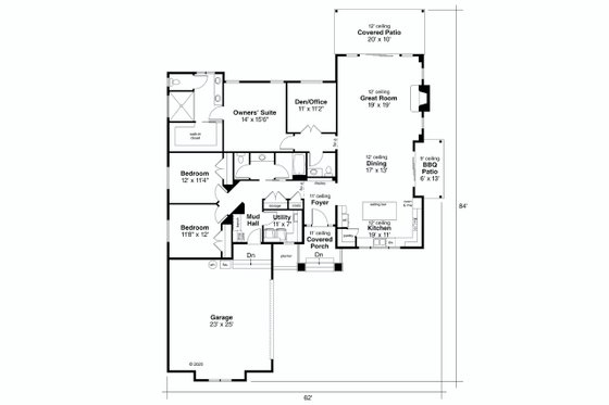 Floor Plan - Main Floor for Prairie House Plan #124-1254 - 3 bed, 2.5 bath