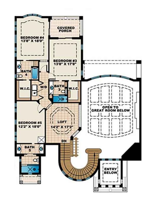 Architectural House Design - Mediterranean Floor Plan - Upper Floor Plan #1017-171