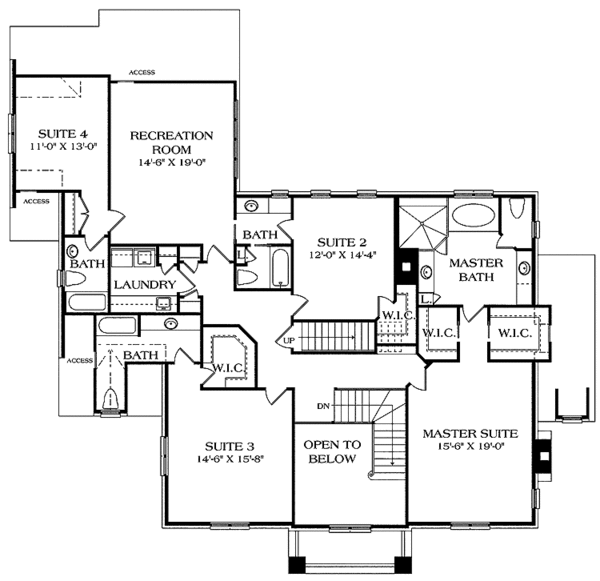 House Blueprint - Traditional Floor Plan - Upper Floor Plan #453-462
