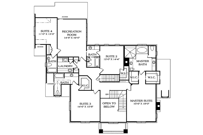 Dream House Plan - Floor Plan - Upper Floor for Traditional House Plan #453-462 - 5 bed, 5 bath