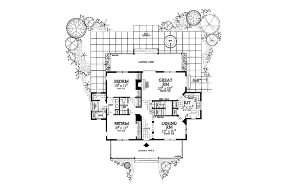Floor Plan - Main Floor for Country House Plan #72-1021 - 3 bed, 2.5 bath