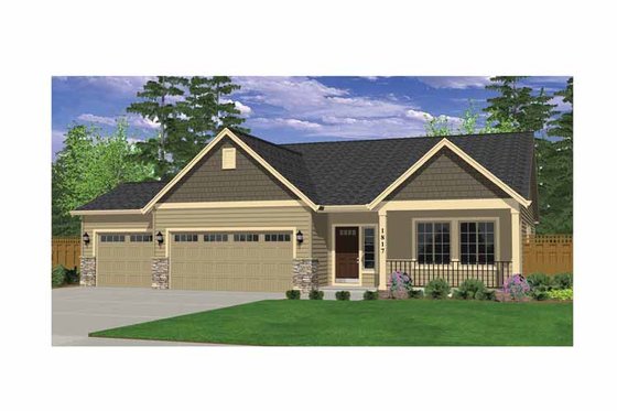 Exterior - Front Elevation 3 for Ranch House Plan #943-21 - 3 bed, 2 bath