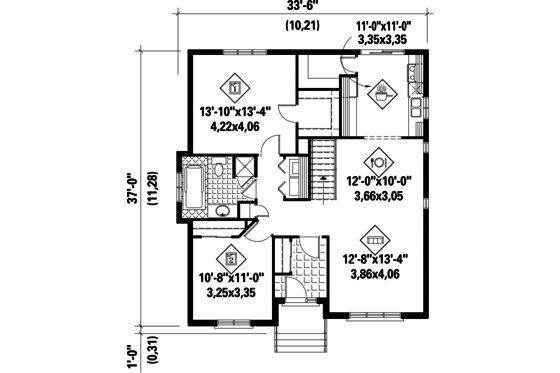 Floor Plan - Main Floor for Classical House Plan #25-4534 - 2 bed, 1 bath