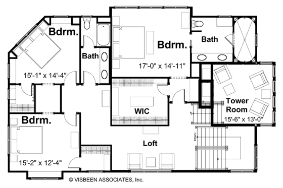 Floor Plan - Upper Floor for Prairie House Plan #928-38 - 3 bed, 3 bath
