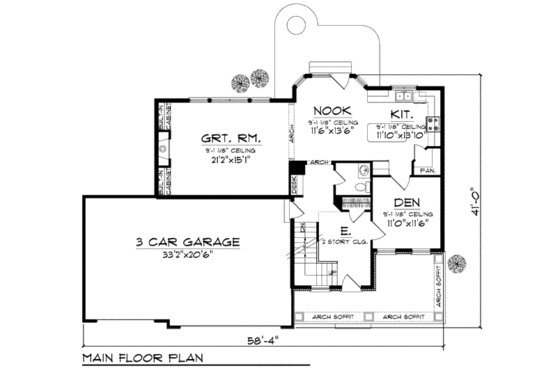 Floor Plan - Main Floor for Bungalow House Plan #70-935 - 4 bed, 2.5 bath