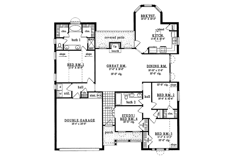 Home Plan - Floor Plan - Main Floor for Country House Plan #42-537 - 4 bed, 2 bath