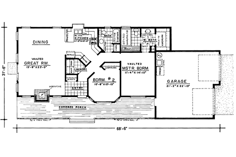 Architectural House Design - Floor Plan - Main Floor for Country House Plan #303-464 - 2 bed, 2 bath