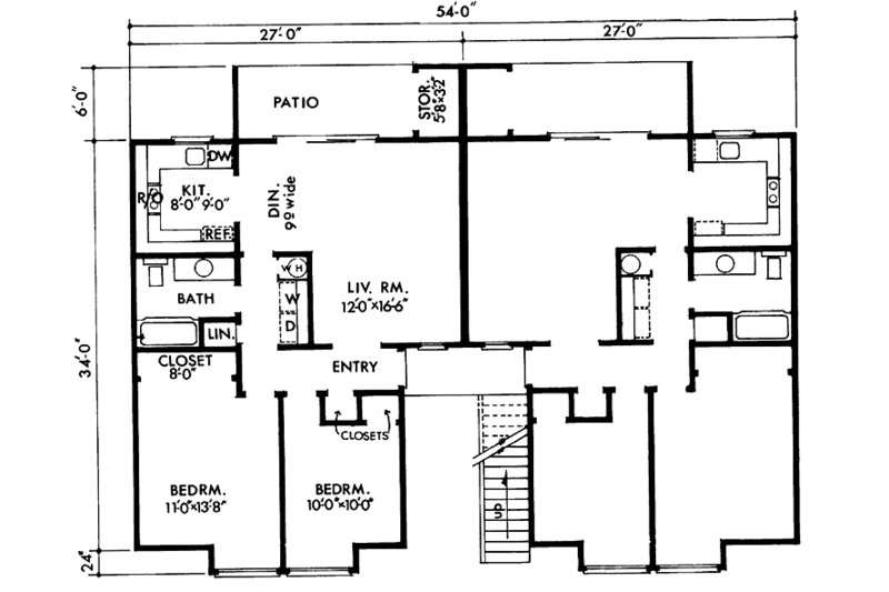 Architectural House Design - Floor Plan - Main Floor for Prairie House Plan #320-1236 - 2 bed, 1 bath