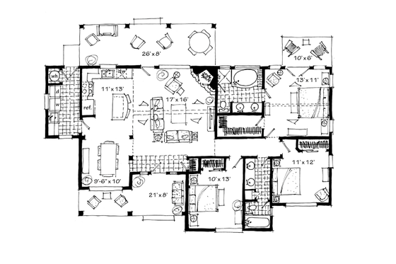 Floor Plan - Main Floor for Ranch House Plan #942-21 - 3 bed, 2 bath