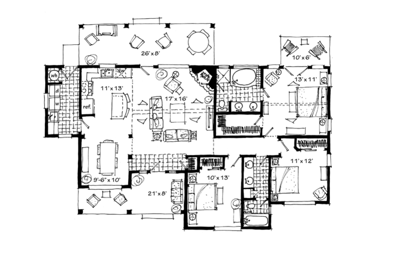 Architectural House Design - Floor Plan - Main Floor for Ranch House Plan #942-21 - 3 bed, 2 bath