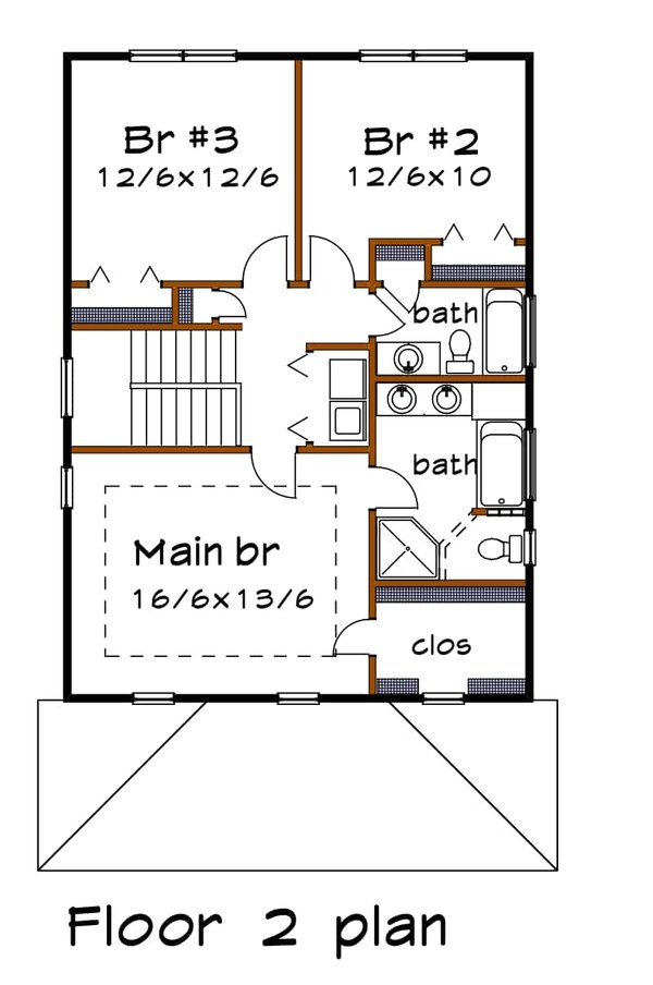 Architectural House Design - Floor Plan - Upper Floor for Country House Plan #79-354 - 3 bed, 2.5 bath