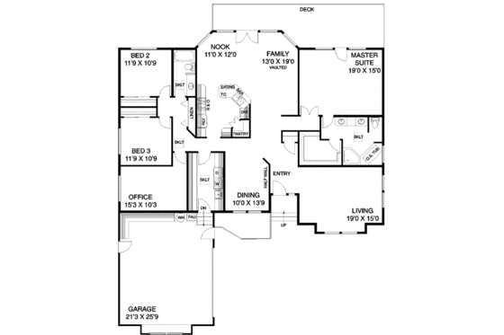 Floor Plan - Main Floor for Ranch House Plan #60-261 - 4 bed, 2 bath