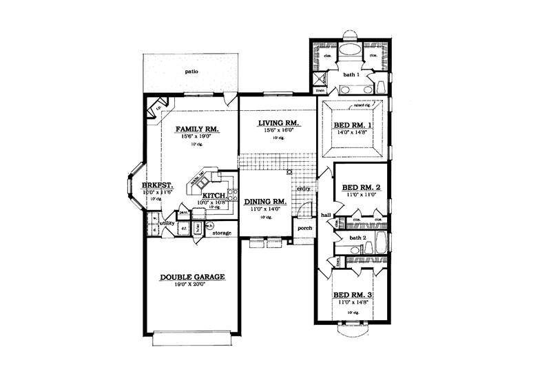 Home Plan - Floor Plan - Main Floor for Mediterranean House Plan #42-682 - 3 bed, 2 bath