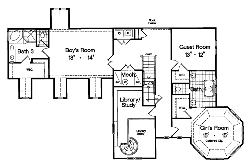 House Blueprint - Floor Plan - Upper Floor for Craftsman House Plan #417-630 - 4 bed, 4 bath