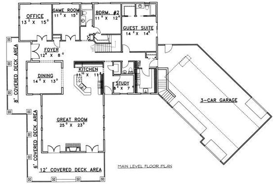 Floor Plan - Main Floor for Bungalow House Plan #117-581 - 4 bed, 4.5 bath