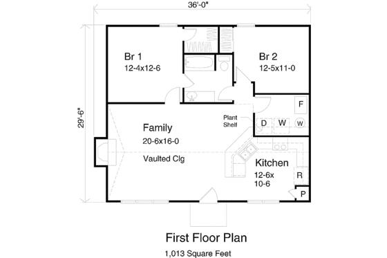Floor Plan - Main Floor for Cabin House Plan #22-124 - 2 bed, 1 bath
