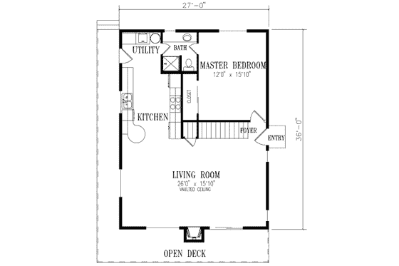 Floor Plan - Main Floor for Cottage House Plan #1-267 - 2 bed, 2 bath