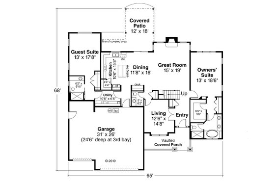 Floor Plan - Main Floor for Craftsman House Plan #124-1212 - 5 bed, 3.5 bath