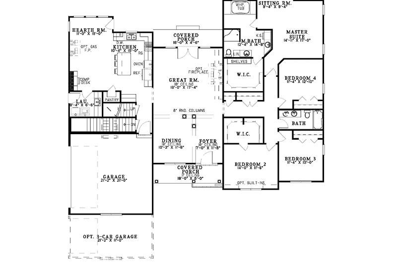 Architectural House Design - Floor Plan - Main Floor for Country House Plan #17-2948 - 4 bed, 2 bath