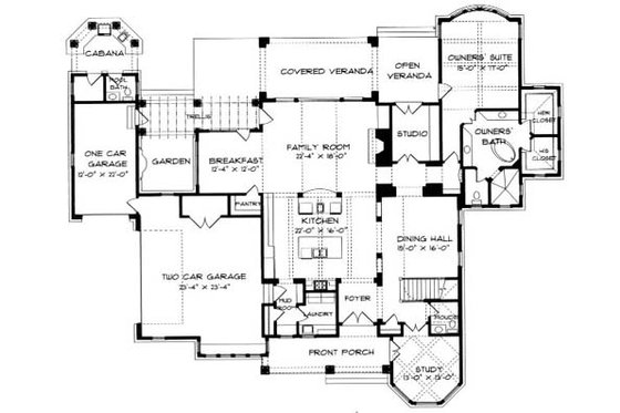 Floor Plan - Main Floor for Craftsman House Plan #413-122 - 4 bed, 4 bath